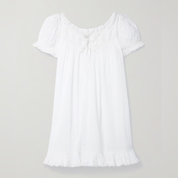 Doen Ainsley Cotton Ruffle Lace Babydoll Nightgown Mini Dress Salt White - Picture 12 of 12
